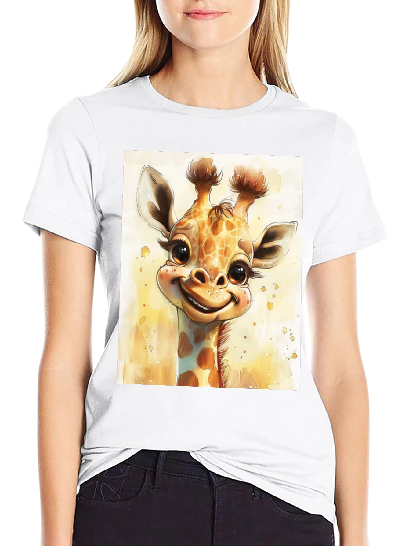 Cute Giraffe Graphic Tee - Black Cotton Comfort