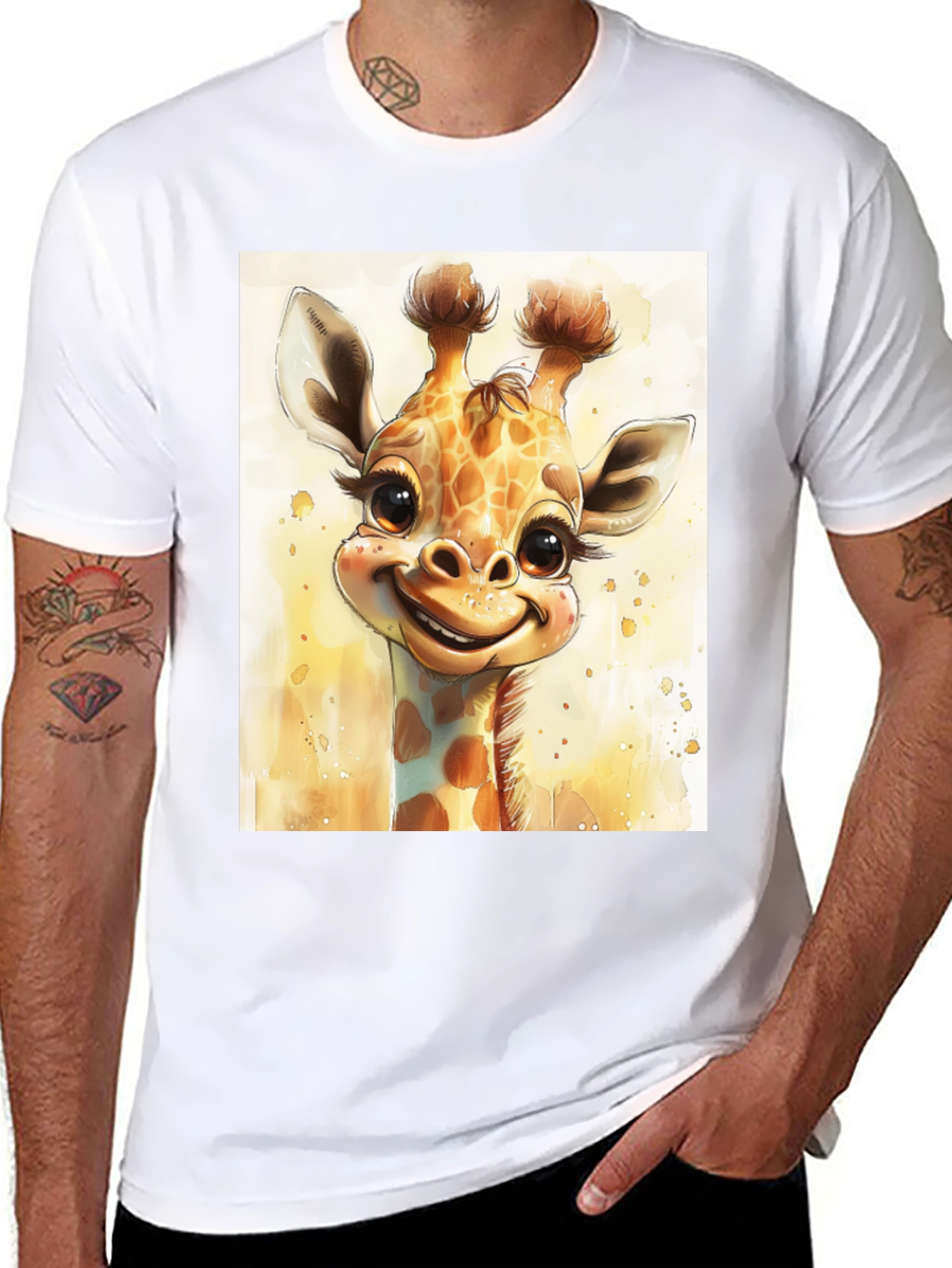 Cute Giraffe Graphic Tee - Black Cotton Comfort