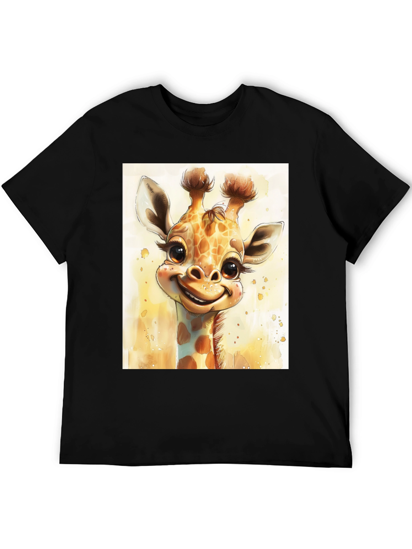Cute Giraffe Graphic Tee - Black Cotton Comfort