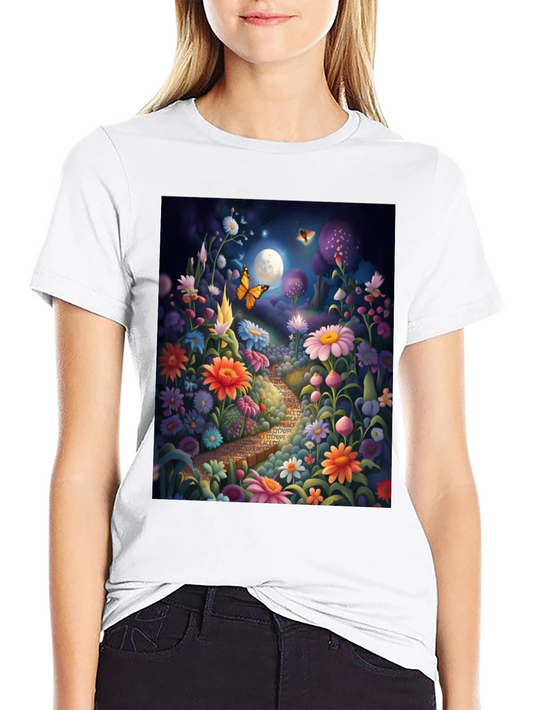 Floral Path Graphic Tee - Whimsical Design