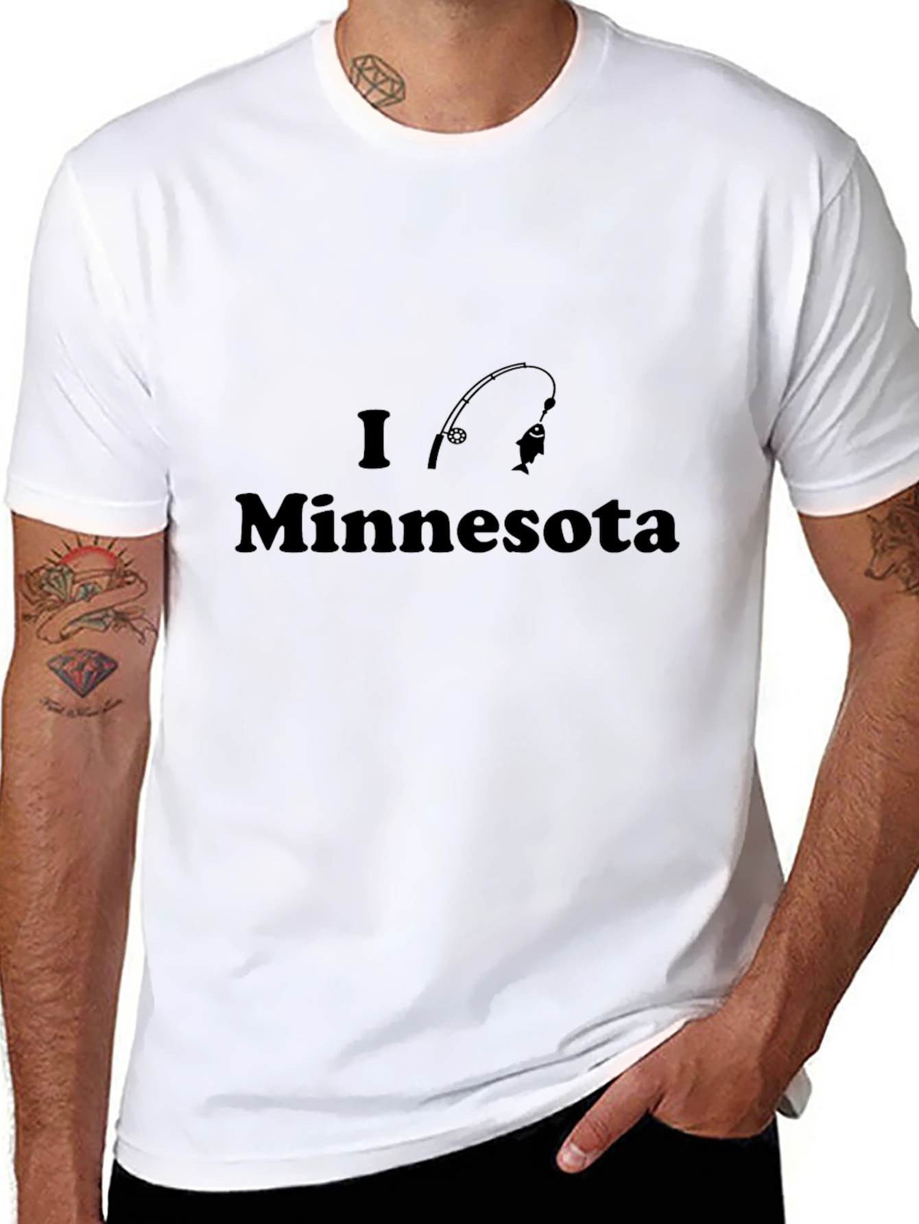 I Love Fishing Minnesota Tee - Black Cotton T-Shirt