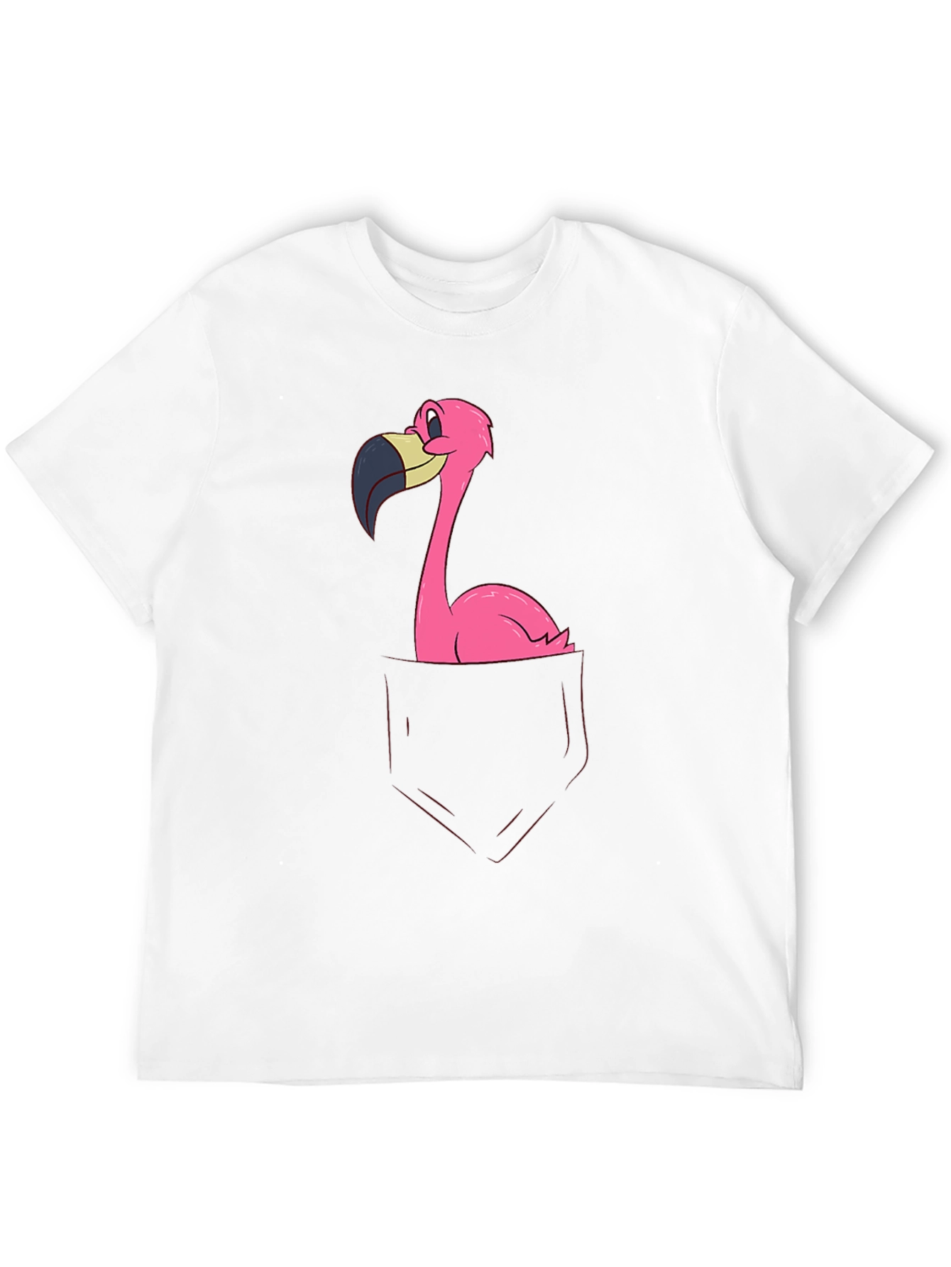 Funny Flamingo Pocket Graphic Tee - Soft Black Cotton