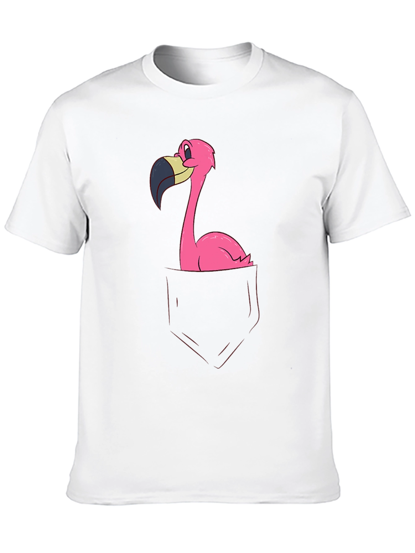 Funny Flamingo Pocket Graphic Tee - Soft Black Cotton
