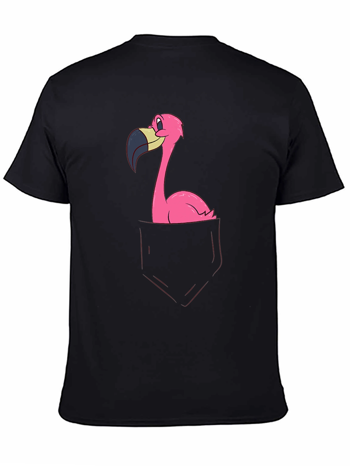 Funny Flamingo Pocket Graphic Tee - Soft Black Cotton