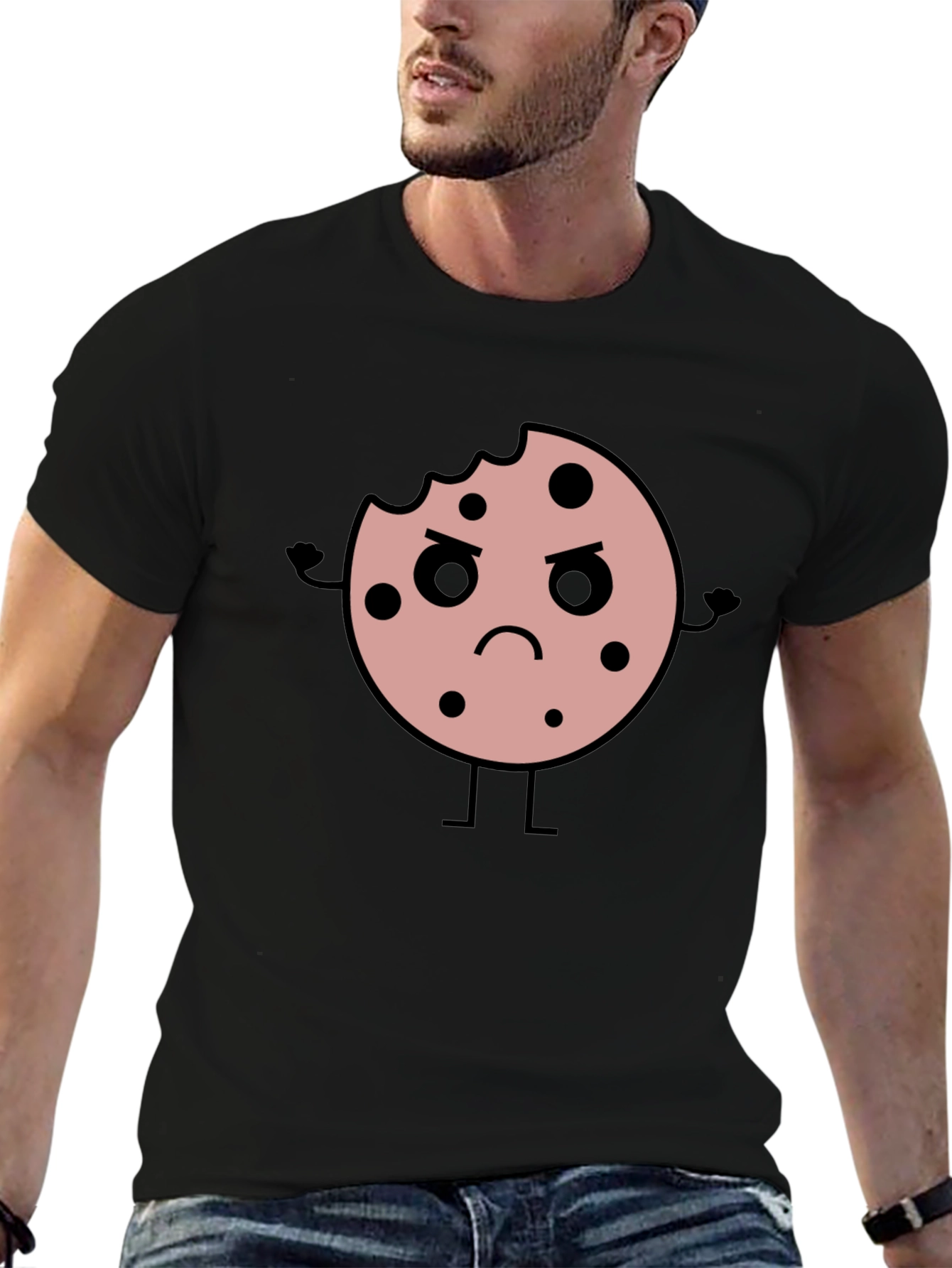 Angry Cookie Graphic Tee - Black Cotton T-Shirt
