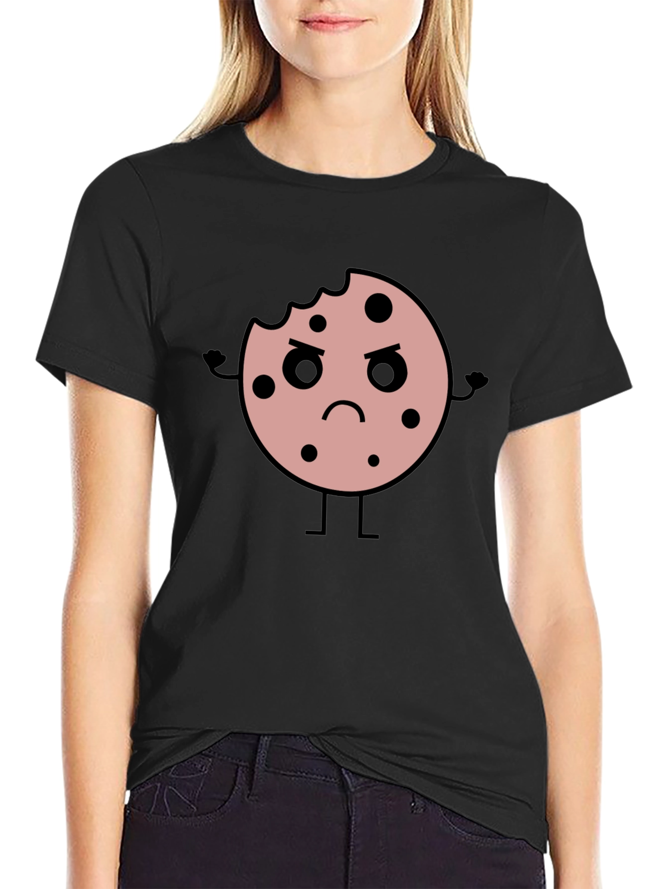 Angry Cookie Graphic Tee - Black Cotton T-Shirt