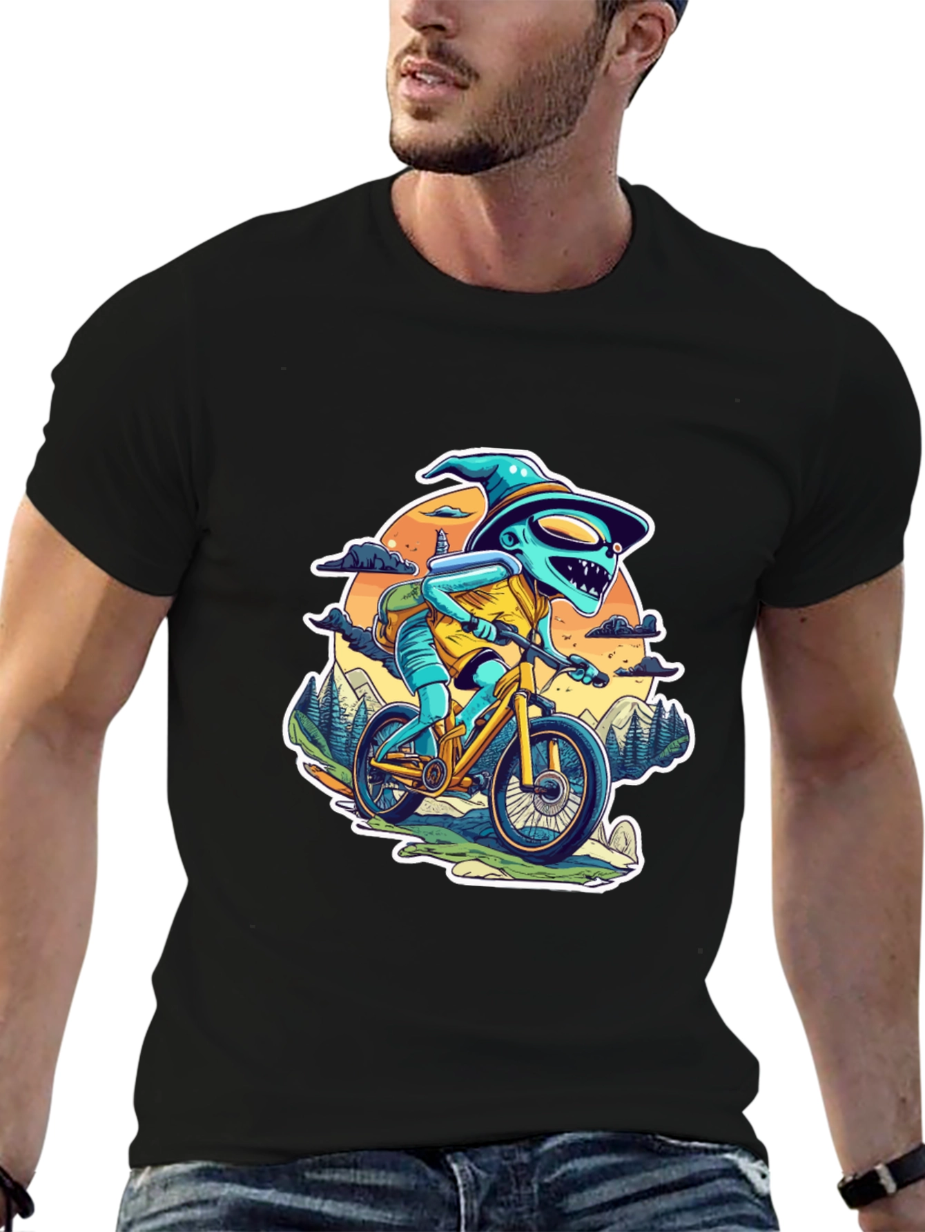 Alien Biker Graphic T-Shirt