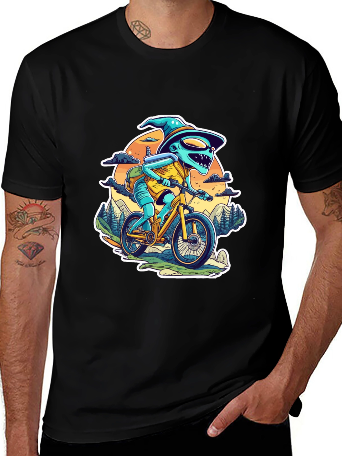 Alien Biker Graphic T-Shirt