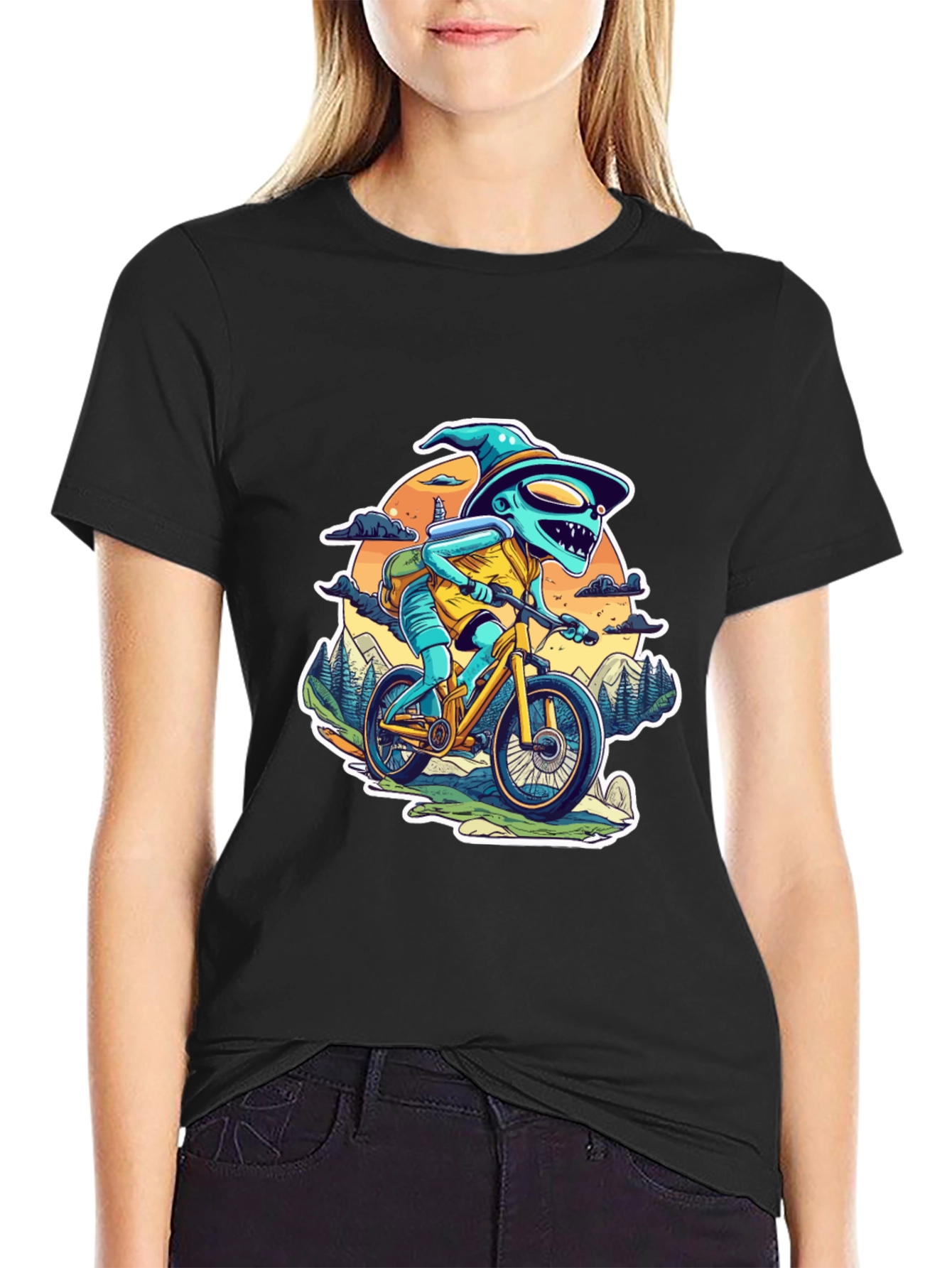 Alien Biker Graphic T-Shirt