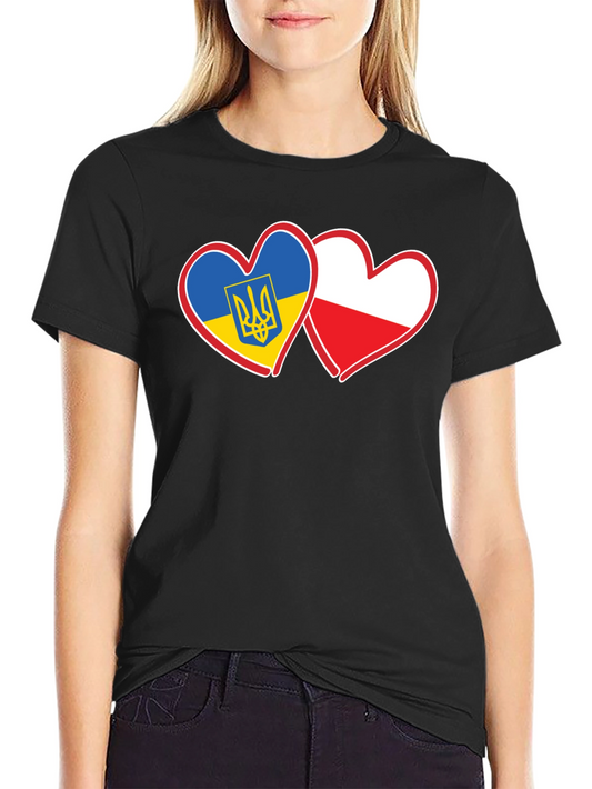 Ukraine & Poland Flag Heart T-Shirt - Show Your Support!