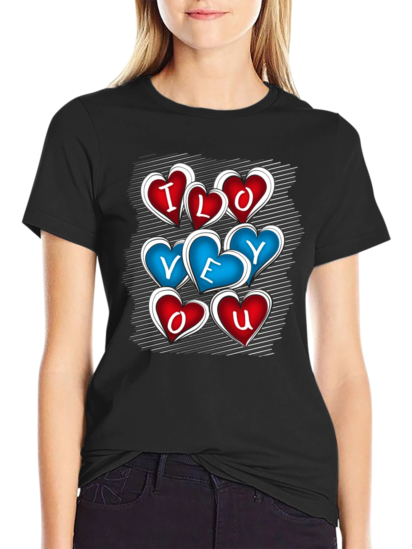 I Love You Heart Graphic Black T-Shirt