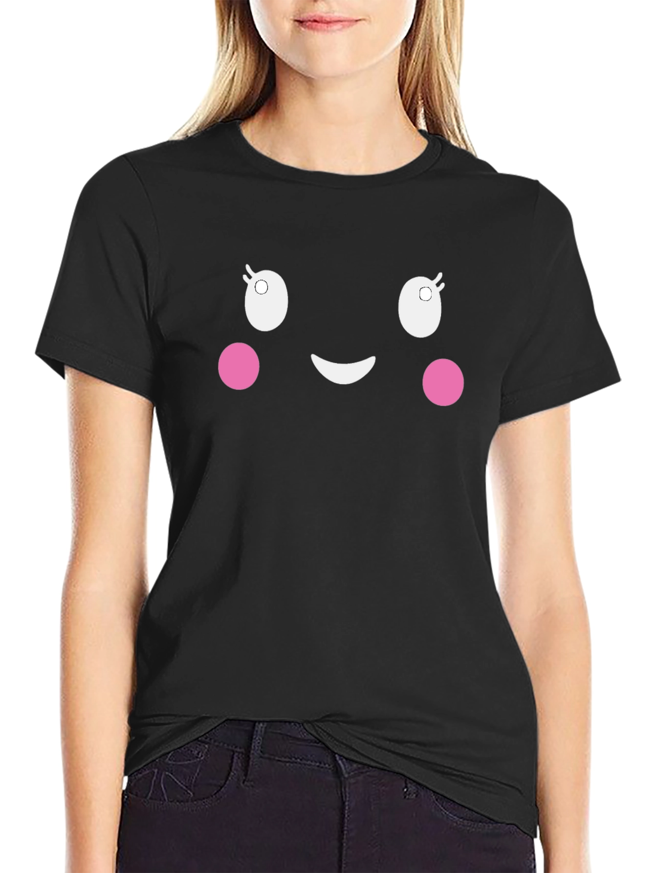 Cute Cartoon Face Black T-Shirt