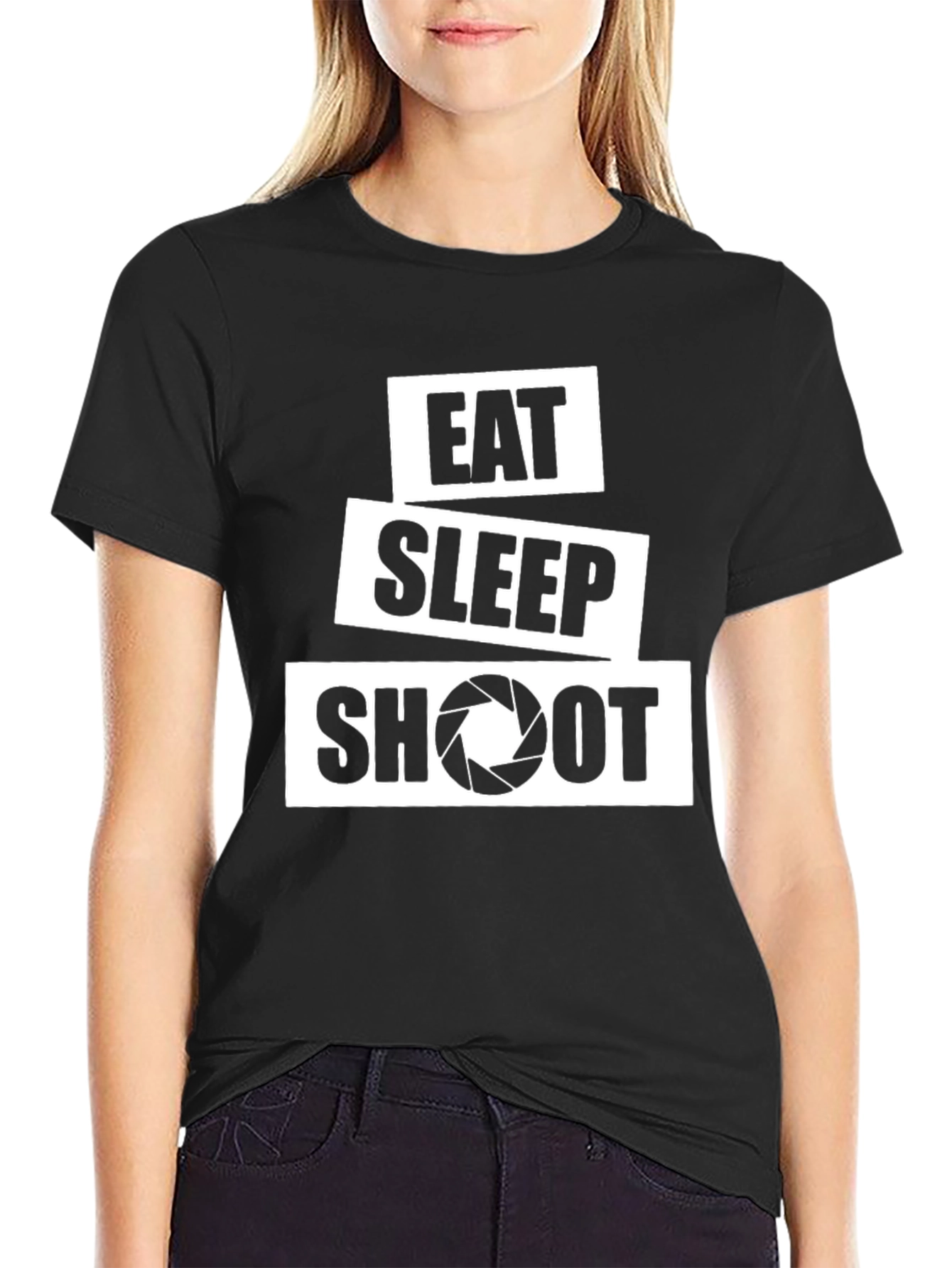 Eat Sleep Shoot Black Graphic T-Shirt