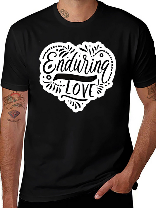 Enduring Love Heart Graphic Tee - Black Cotton Casual Shirt