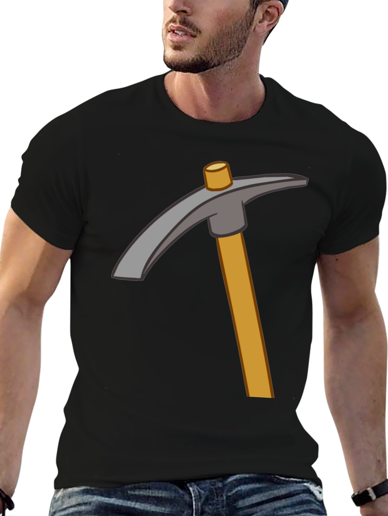Minecraft Pickaxe Graphic Tee - Black Cotton Casual T-Shirt