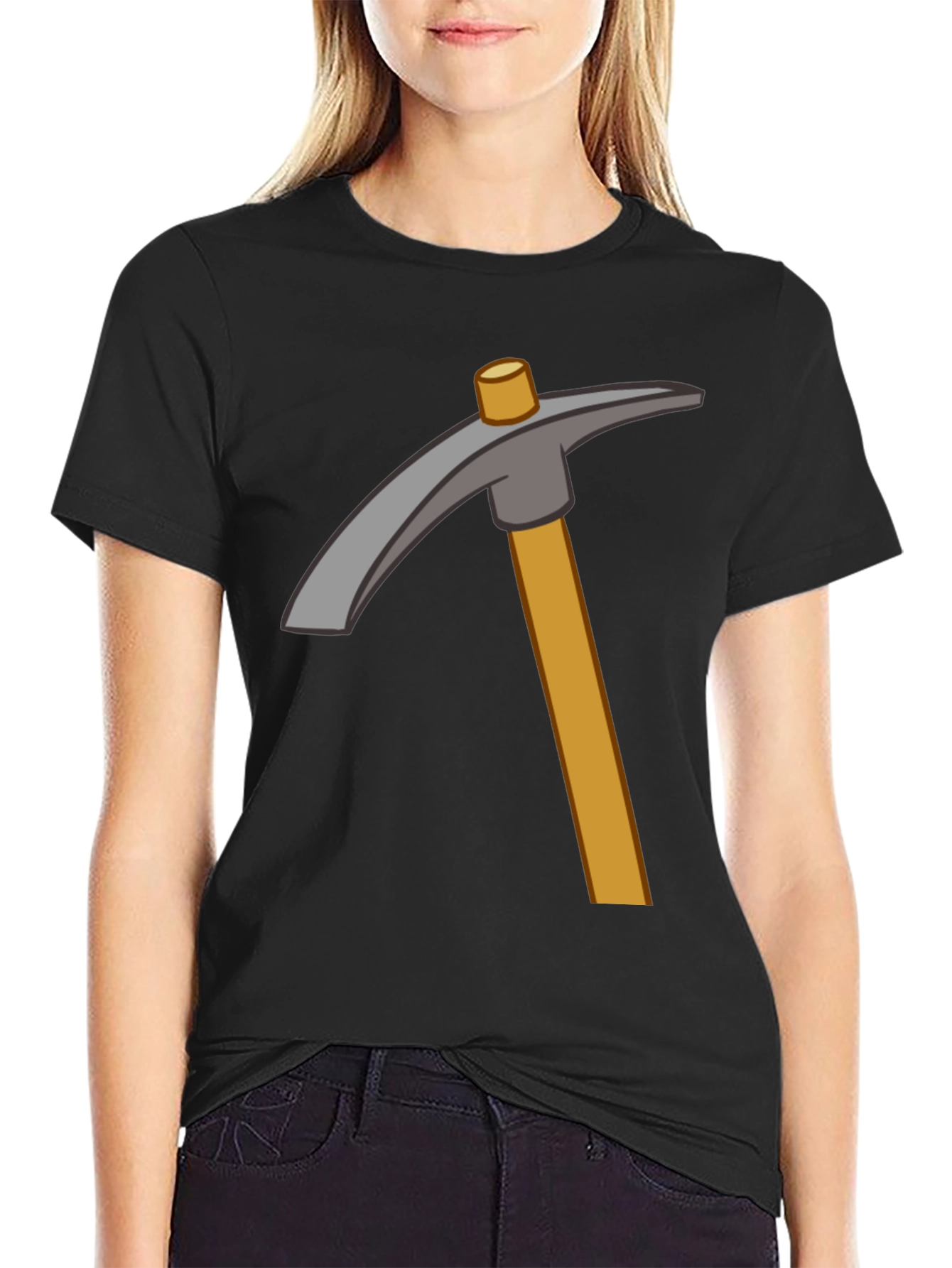 Minecraft Pickaxe Graphic Tee - Black Cotton Casual T-Shirt