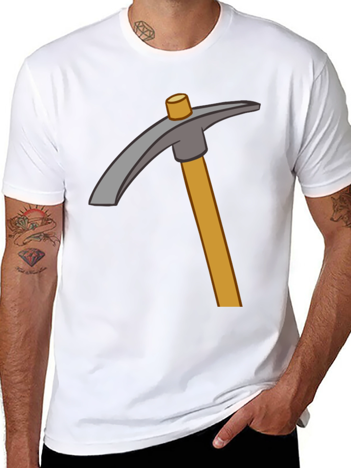 Minecraft Pickaxe Graphic Tee - Black Cotton Casual T-Shirt