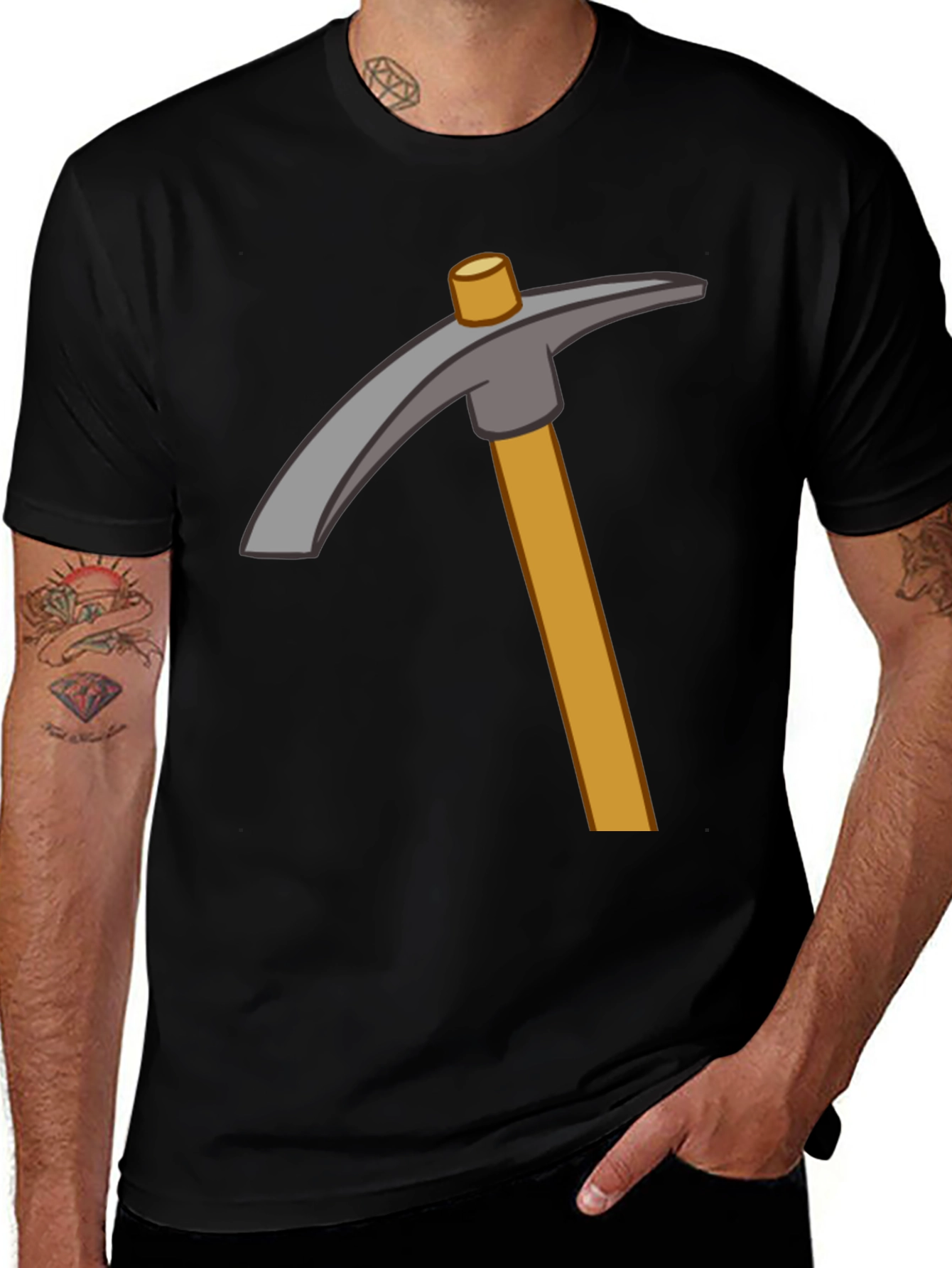 Minecraft Pickaxe Graphic Tee - Black Cotton Casual T-Shirt