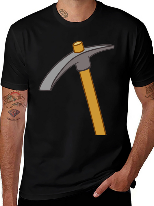 Minecraft Pickaxe Graphic Tee - Black Cotton Casual T-Shirt