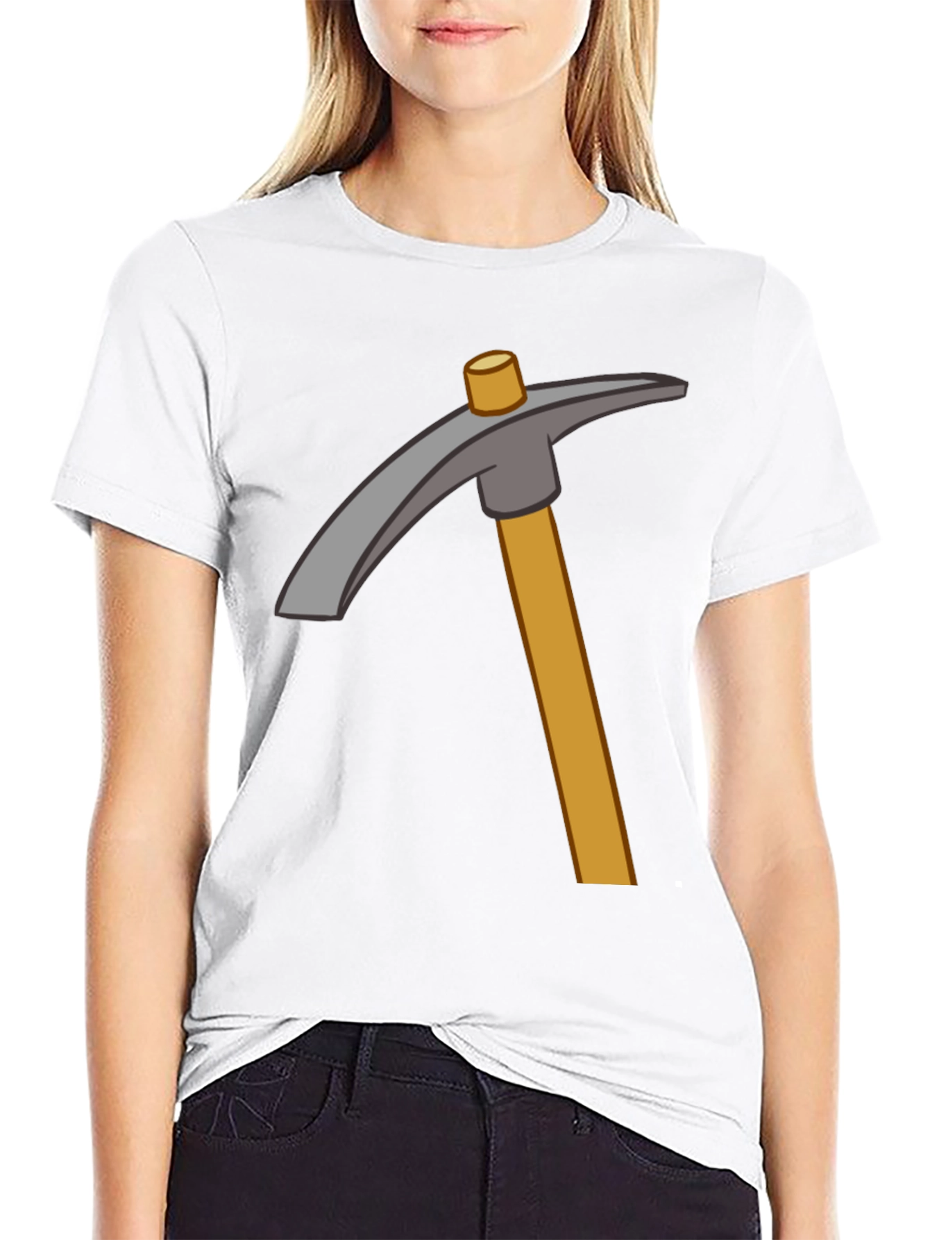 Minecraft Pickaxe Graphic Tee - Black Cotton Casual T-Shirt