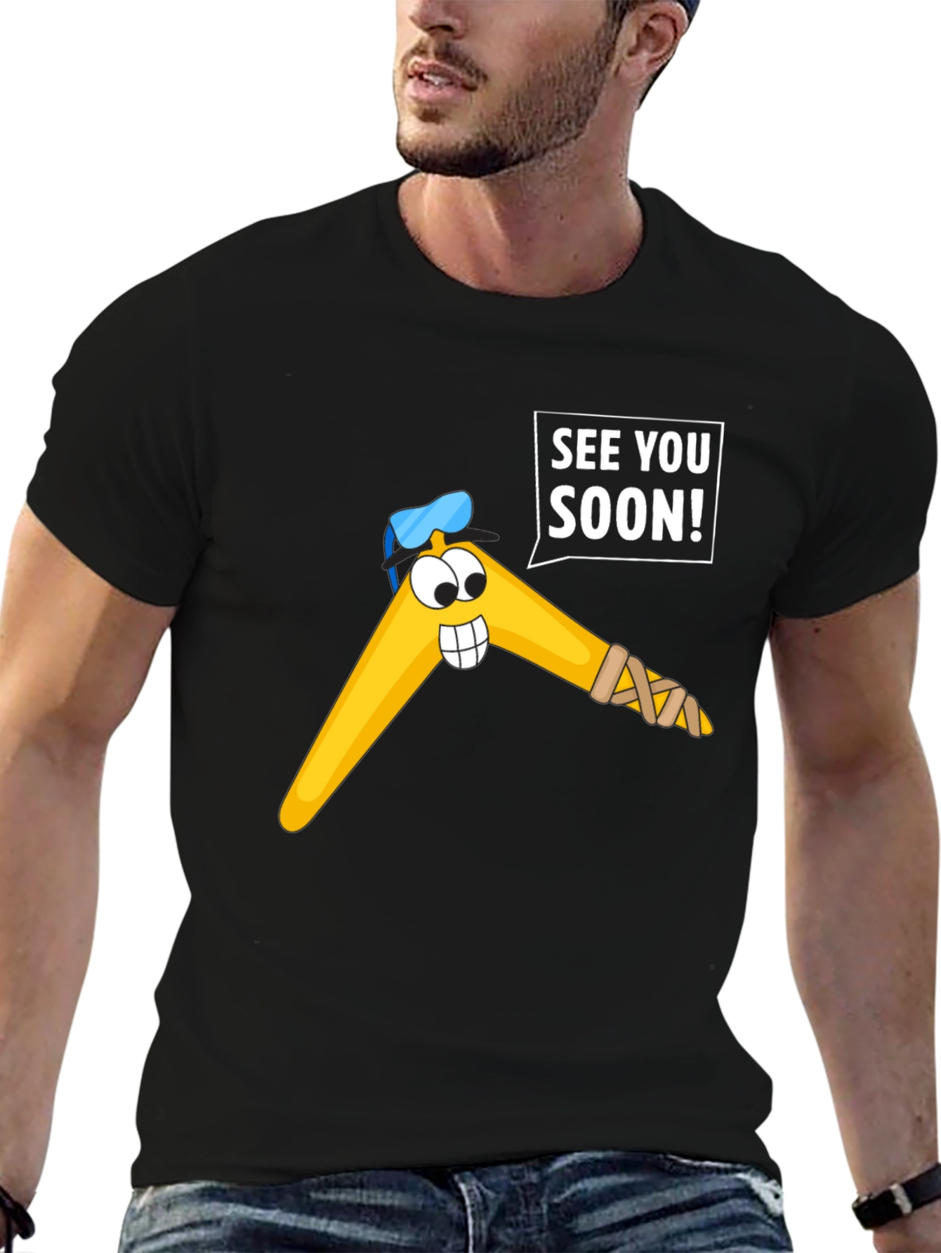 Funny Boomerang Cartoon Graphic Tee - See You Soon!