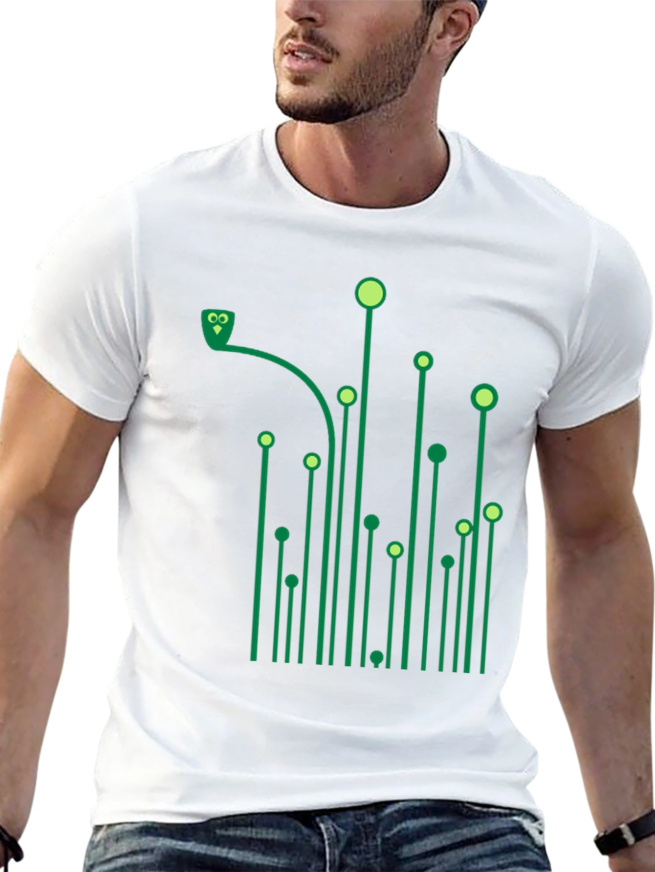 Green Circuit Owl Black T-Shirt