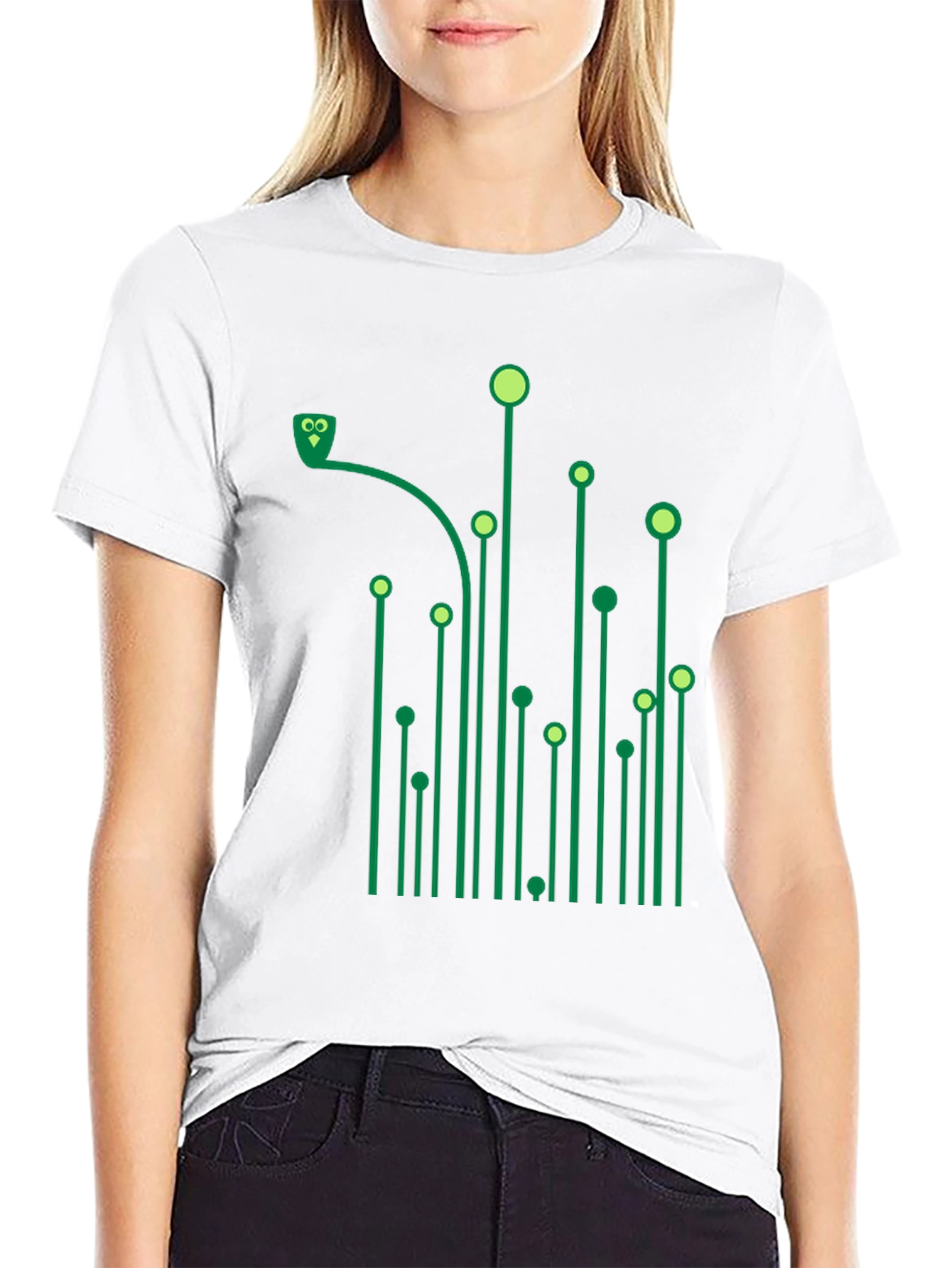 Green Circuit Owl Black T-Shirt