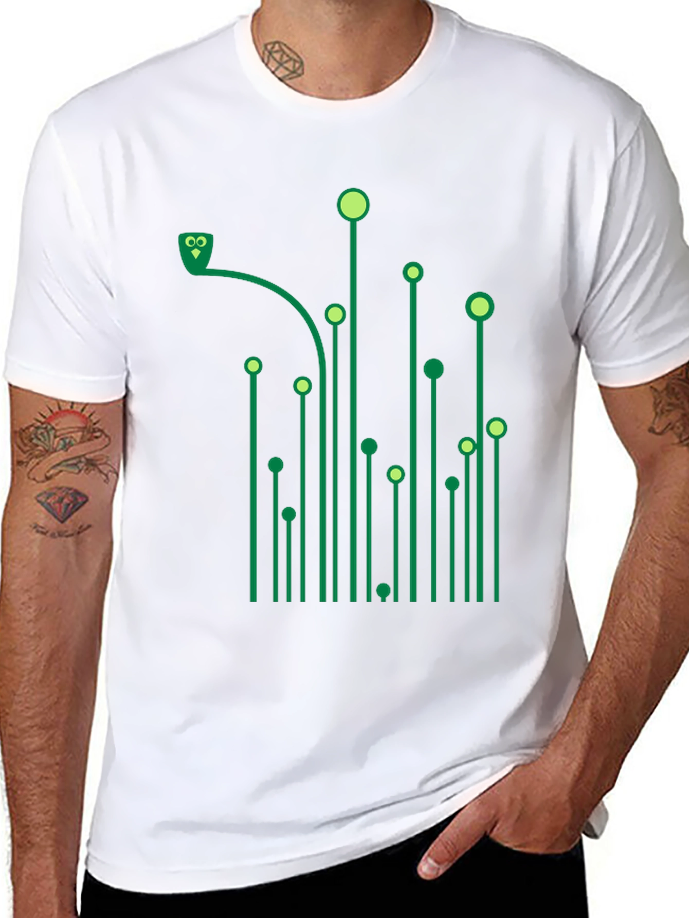 Green Circuit Owl Black T-Shirt