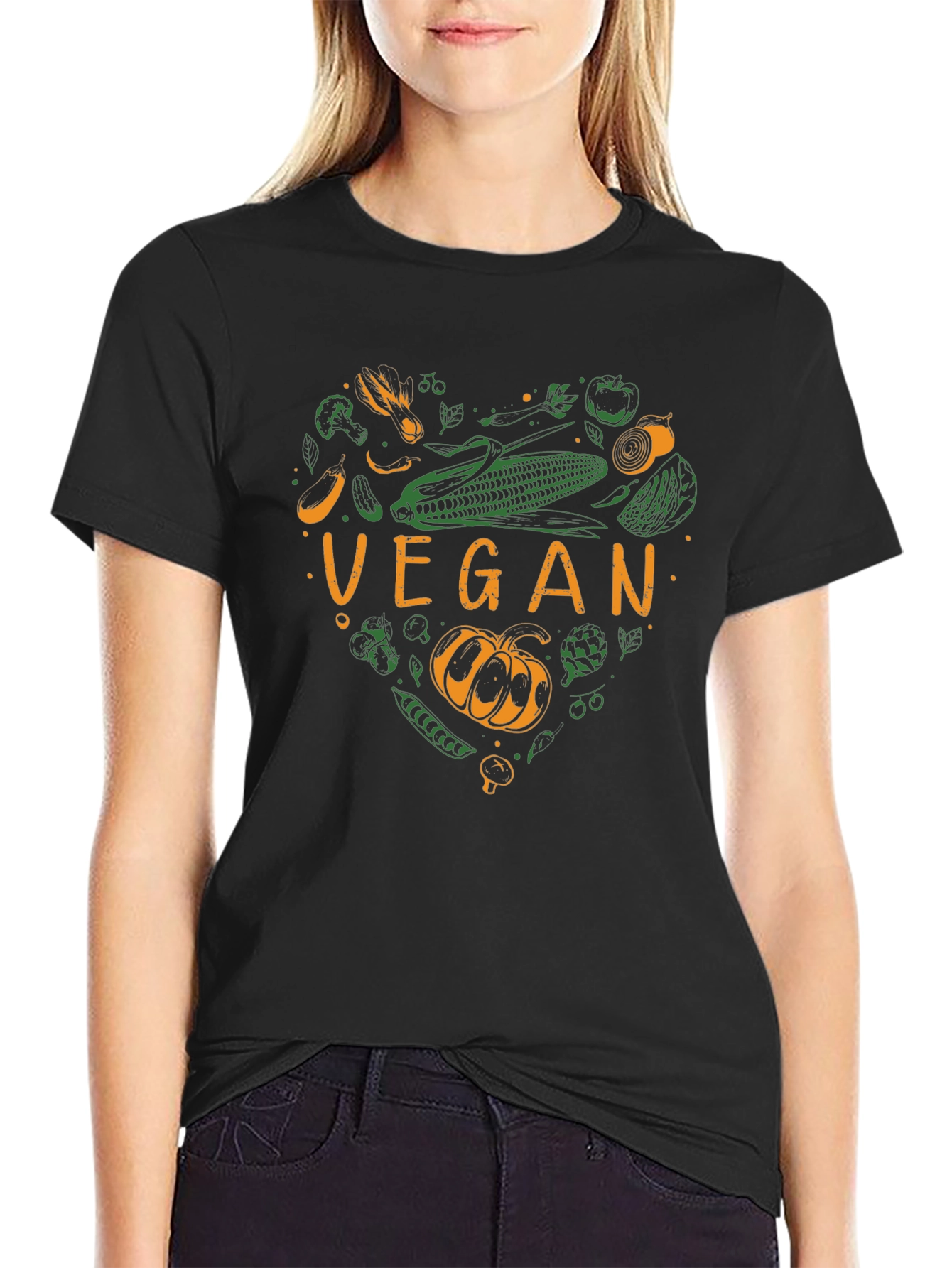 Vegan Heart Graphic Tee - Black Cotton T-Shirt