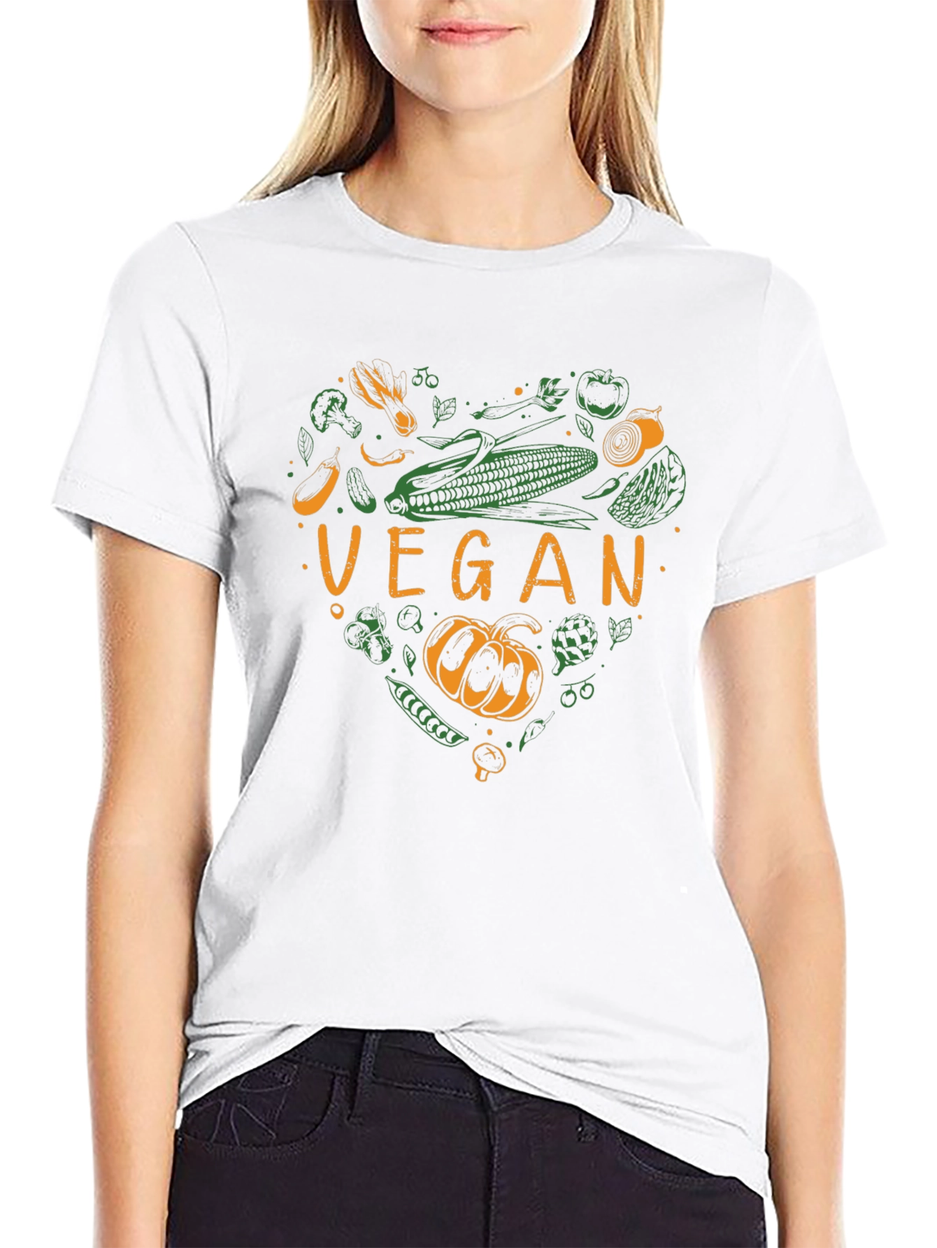 Vegan Heart Graphic Tee - Black Cotton T-Shirt