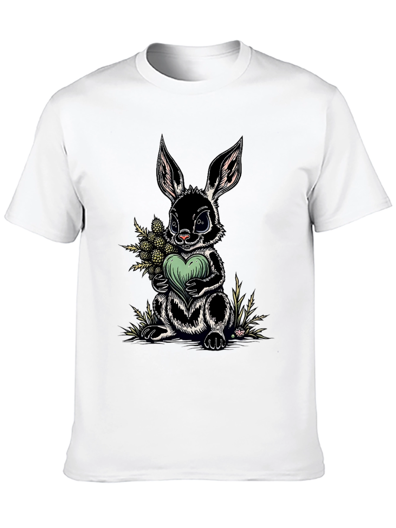 Rabbit Heart Graphic Tee - Soft Black Cotton