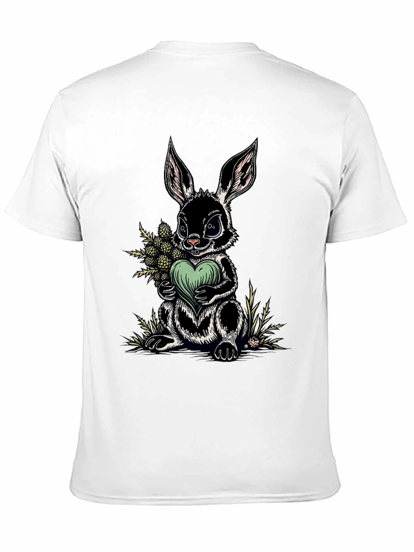Rabbit Heart Graphic Tee - Soft Black Cotton