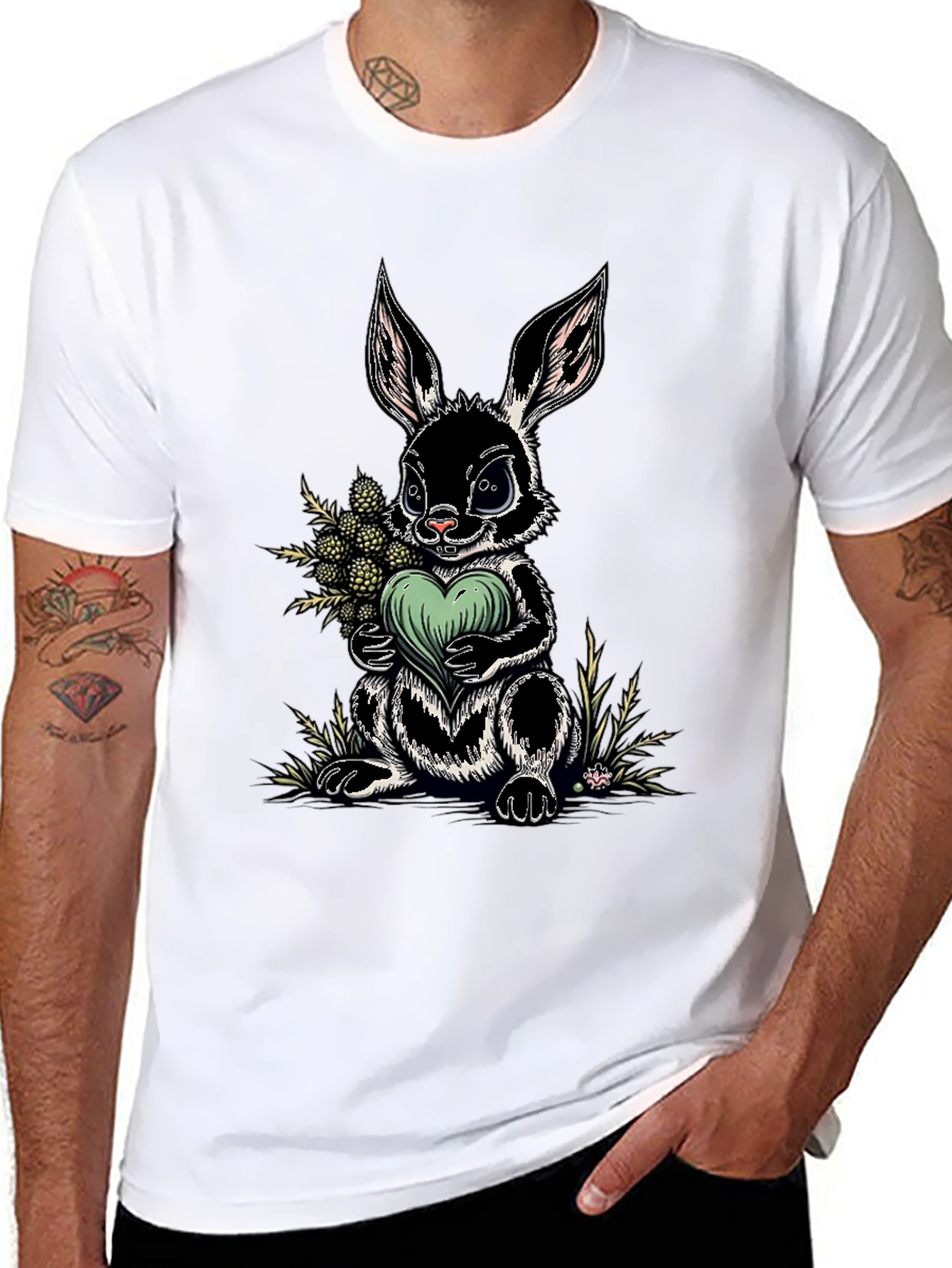 Rabbit Heart Graphic Tee - Soft Black Cotton
