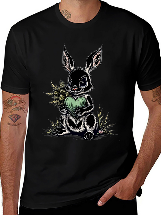 Rabbit Heart Graphic Tee - Soft Black Cotton