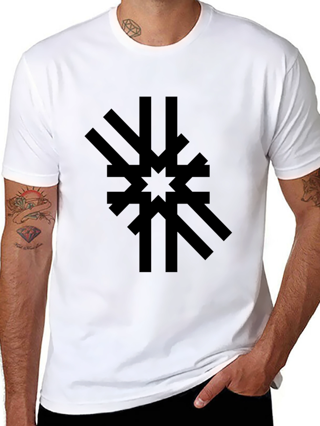 Abstract Starburst Graphic Tee - Black