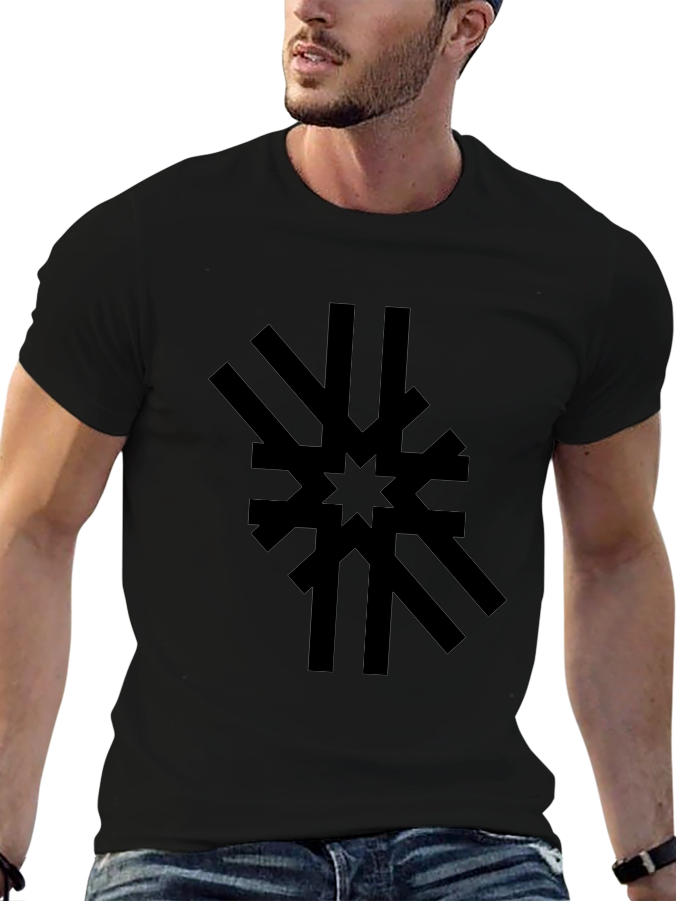 Abstract Starburst Graphic Tee - Black