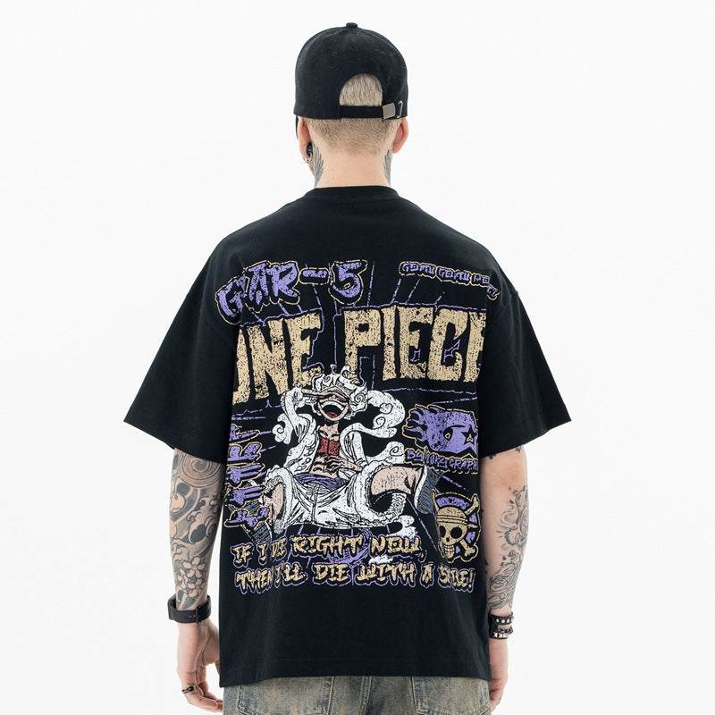 Men's Cartoon Destroyed Print Short Sleeve T-Shirt Unisex