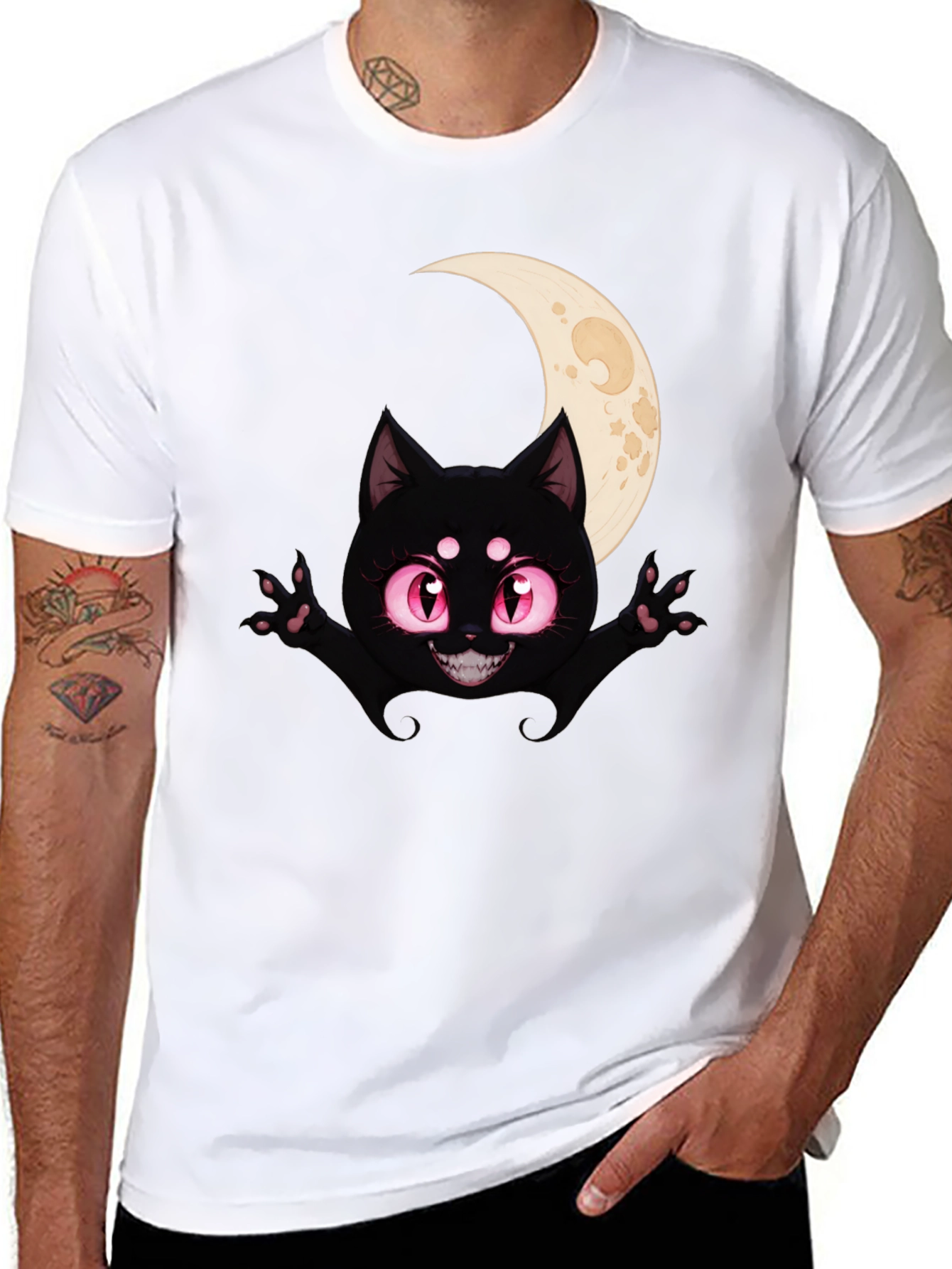 Black Cat Moon T-Shirt - Halloween Style