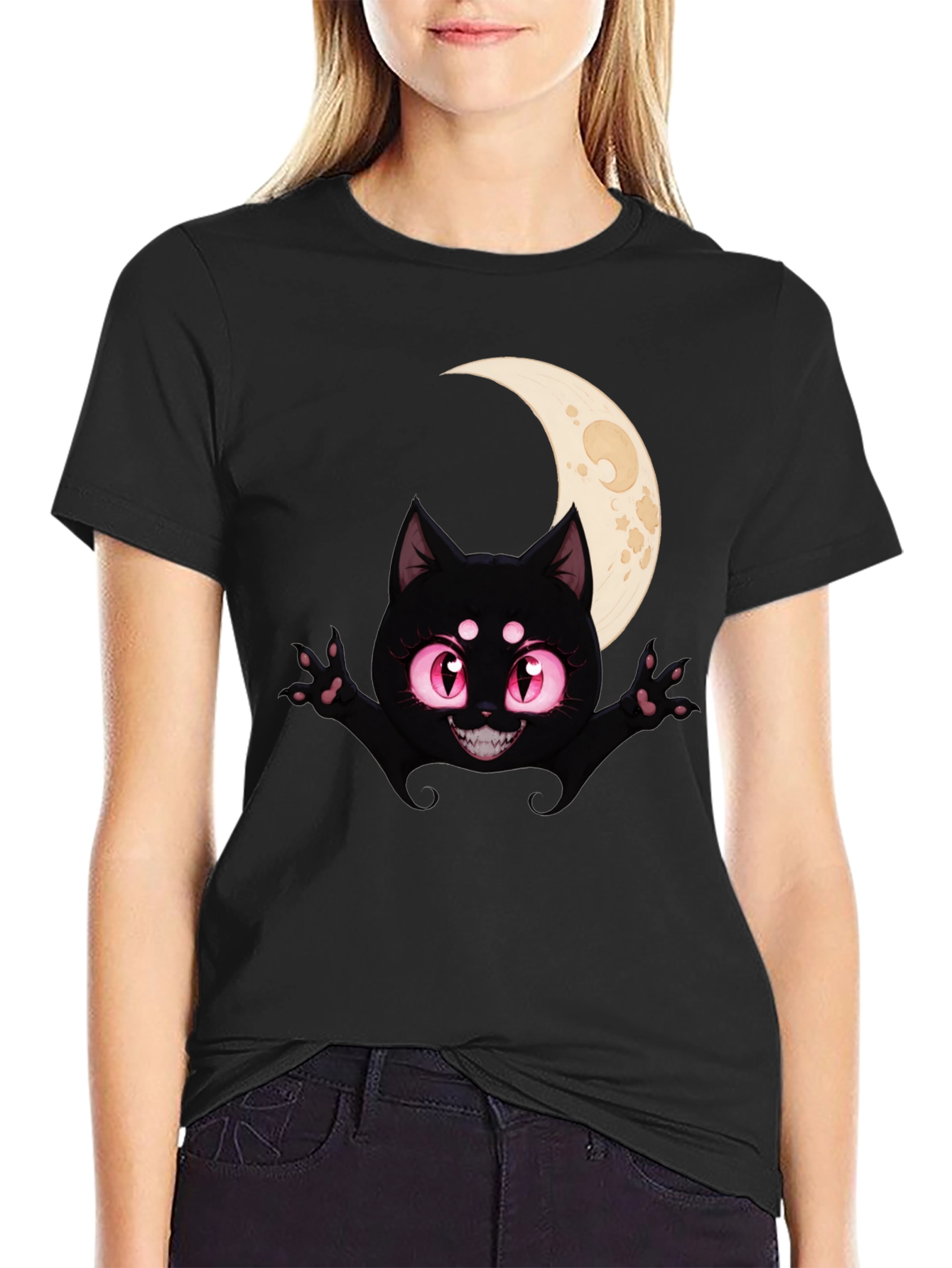 Black Cat Moon T-Shirt - Halloween Style