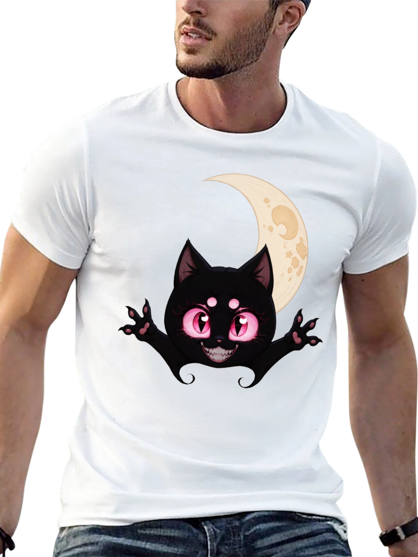 Black Cat Moon T-Shirt - Halloween Style
