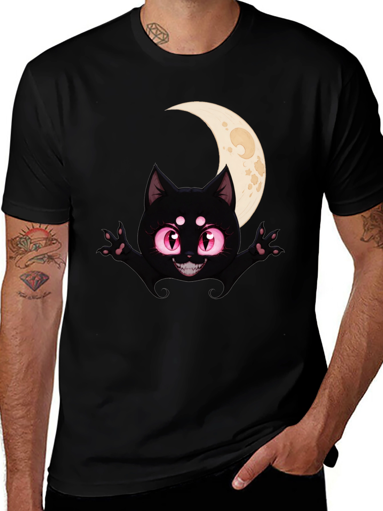 Black Cat Moon T-Shirt - Halloween Style
