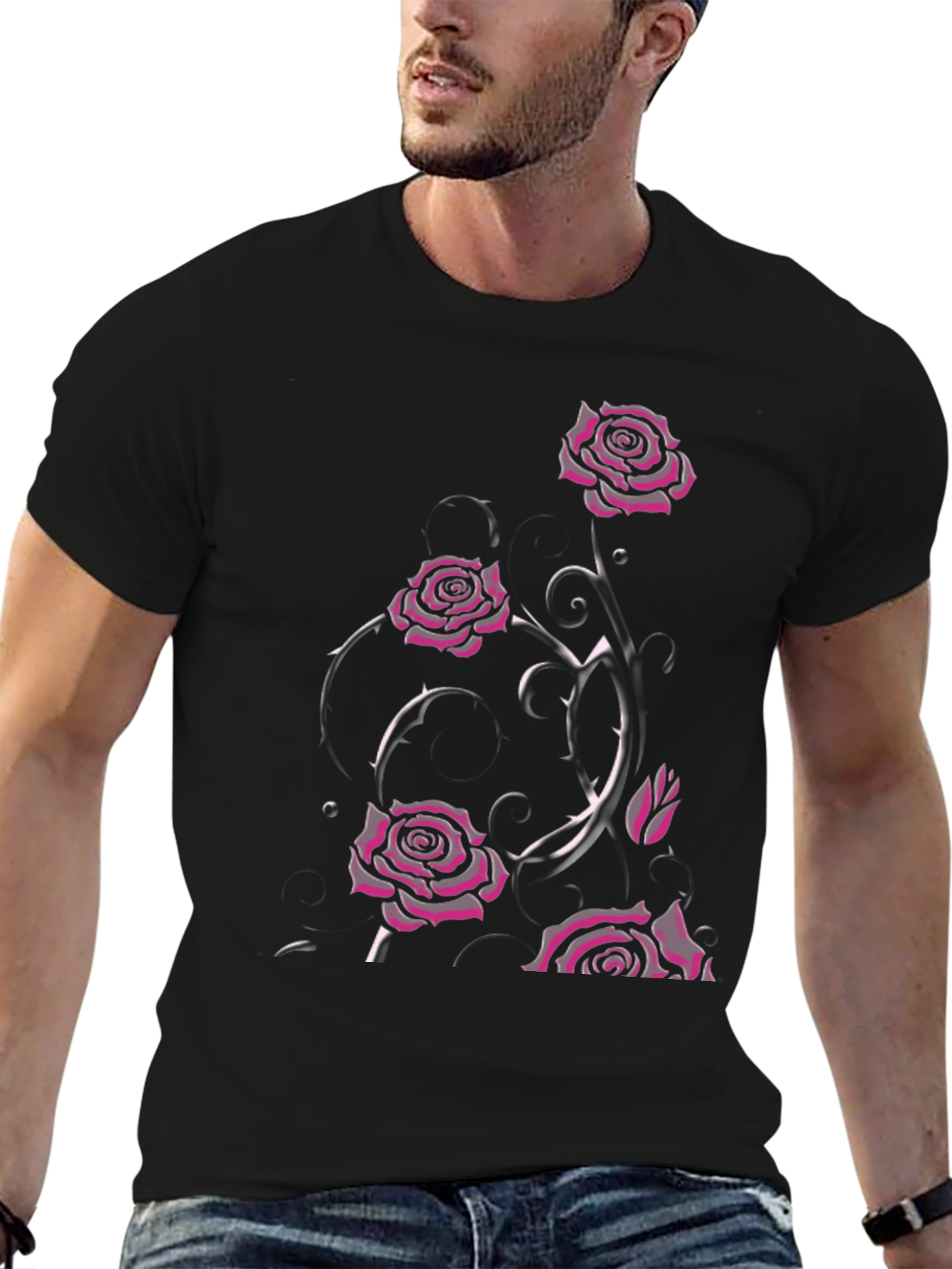 Gothic Rose T-Shirt - Dark Floral Design