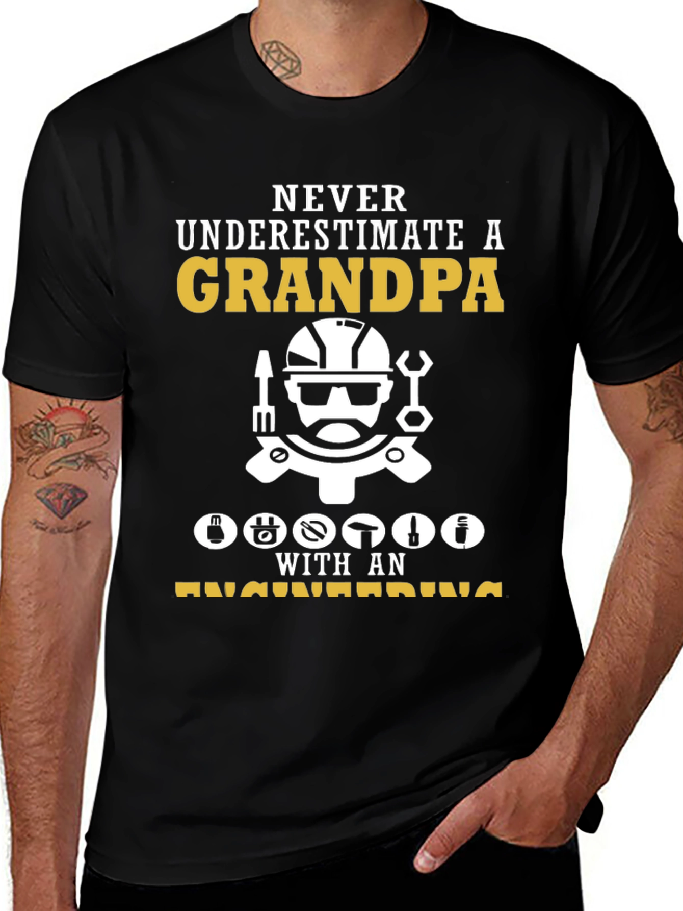 Engineer Grandpa T-Shirt - Black Cotton Blend