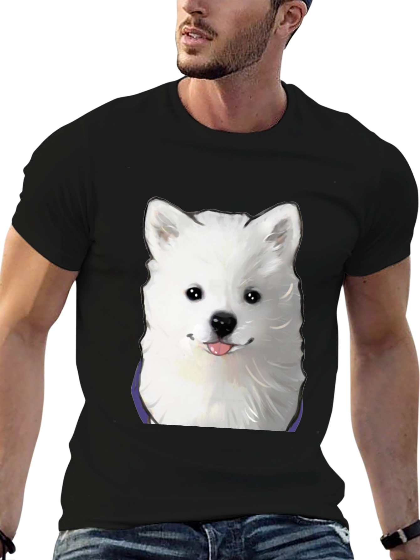 Cute Dog Graphic Print Black T-Shirt