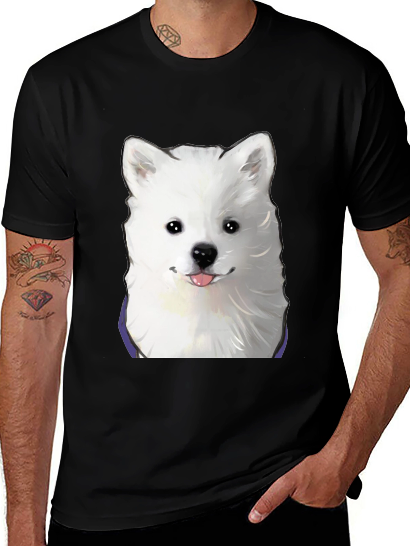 Cute Dog Graphic Print Black T-Shirt