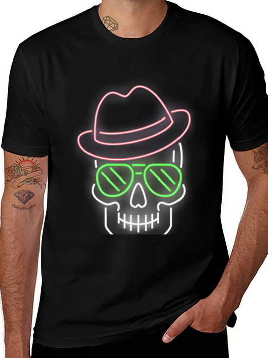 Neon Skull T-Shirt - Hat & Sunglasses Graphic Tee