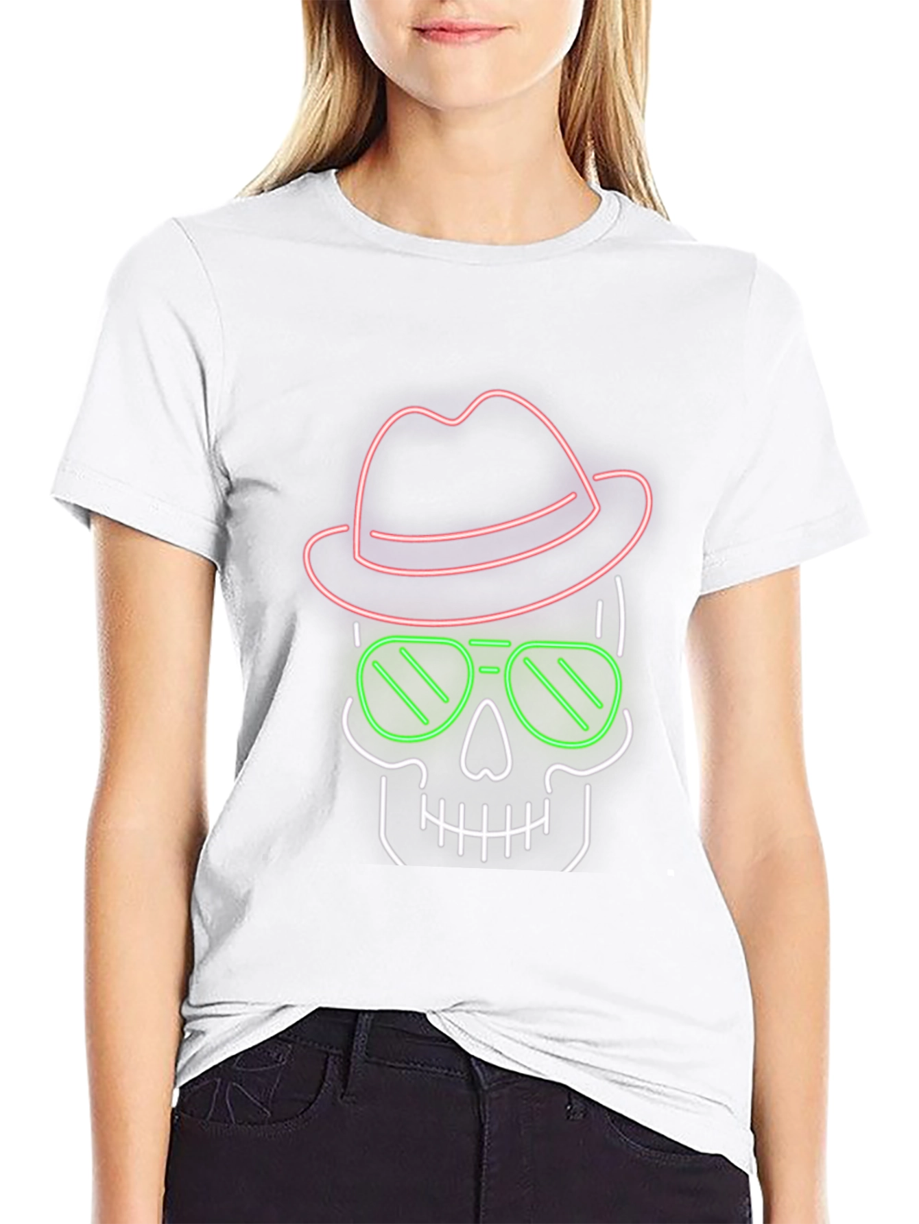 Neon Skull T-Shirt - Hat & Sunglasses Graphic Tee
