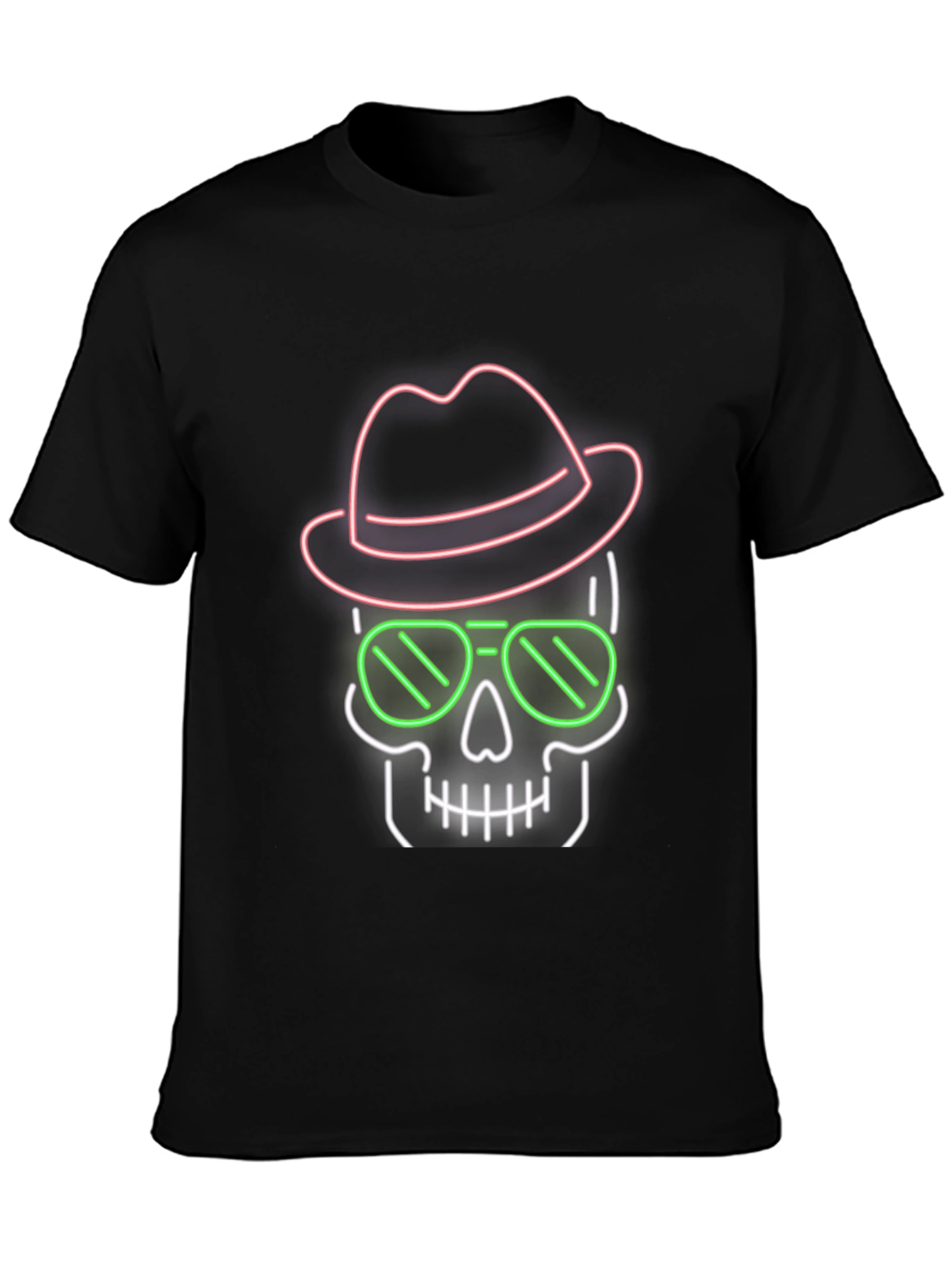 Neon Skull T-Shirt - Hat & Sunglasses Graphic Tee