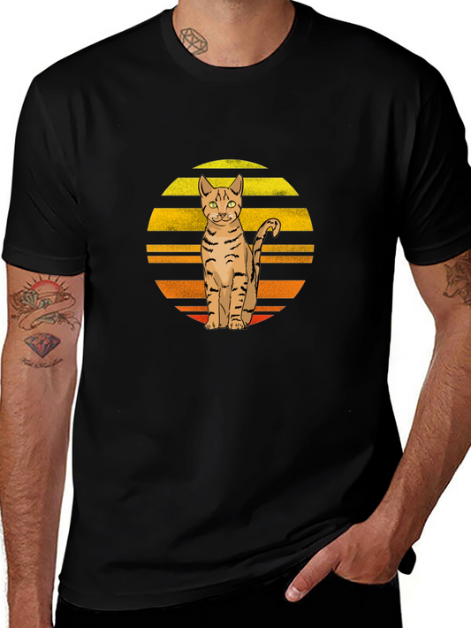 Retro Cat Graphic Tee - Vintage Style Mens T-Shirt