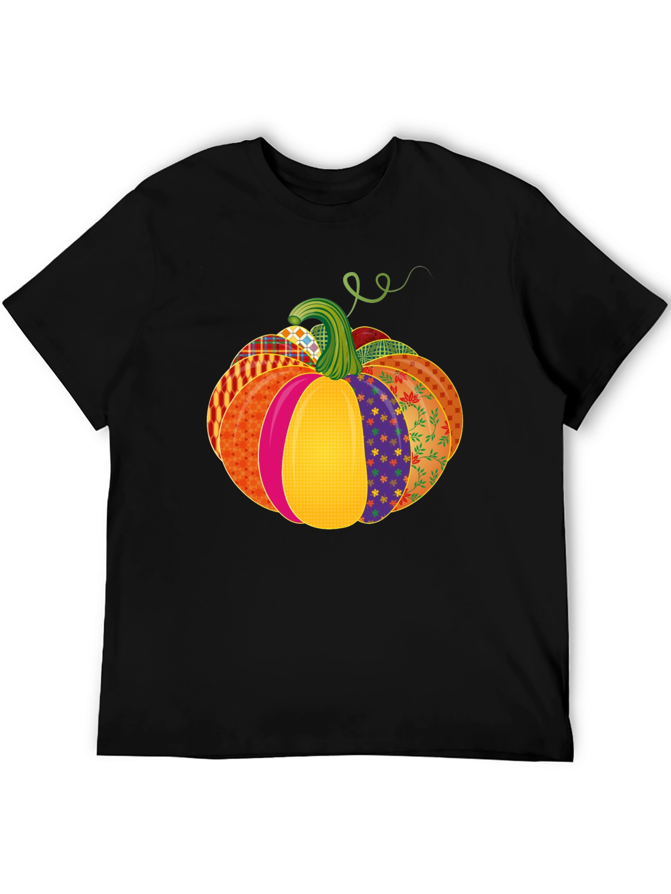 Festive Patchwork Pumpkin T-Shirt - Autumn Style